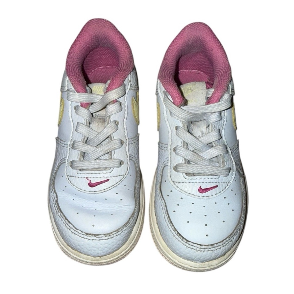 Nike Force 1 Kids Toddler Shoes Leather Gray Citron Fuchsia Size 9C DV7764-001